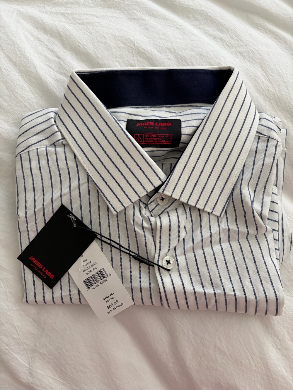 Jared Lang White Shirt with Blue Pinstripes